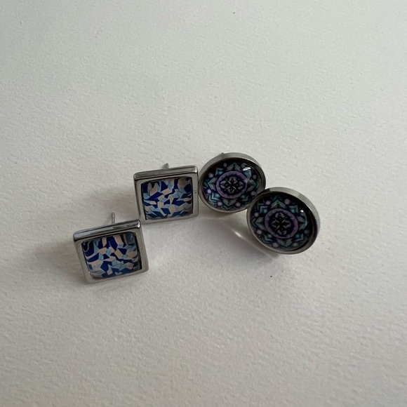 Classic Round Stud Earrings - Bohemian Chic Silver Stud Earrings - Picture 5 of 10